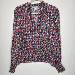 Rachel Zoe Floral Smocked Blouse. Size Large.